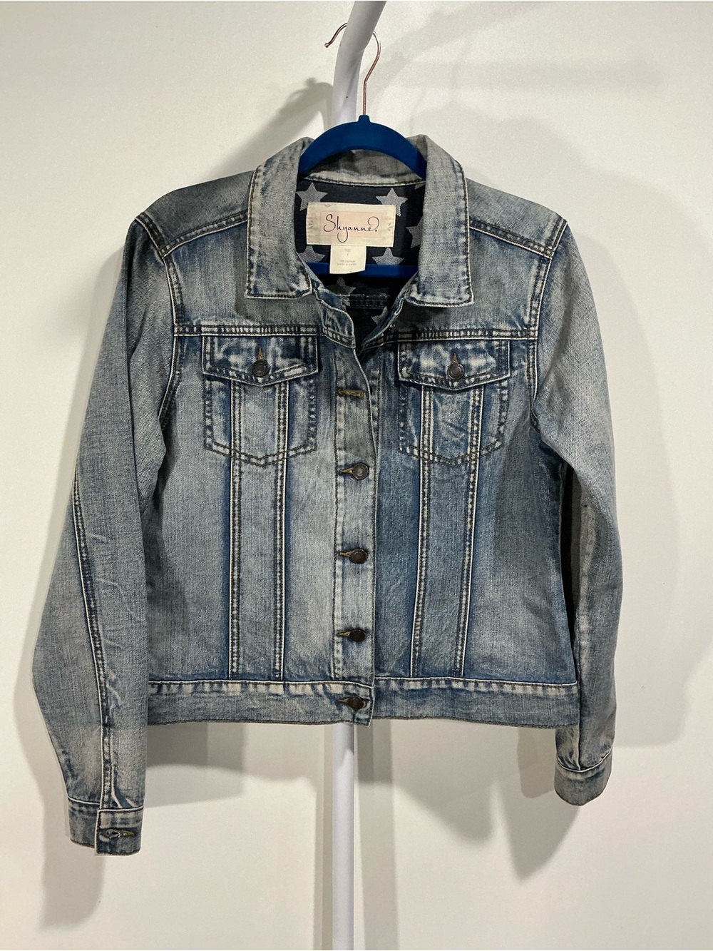 Shyanne Faded Light Blue Denim Jacket With Flag Interior